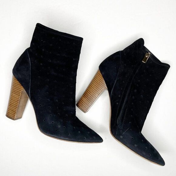 See by Chloe Perforated Stars Suede Block Heel Ankle Boots Black Size 37.5 - Picture 4 of 6